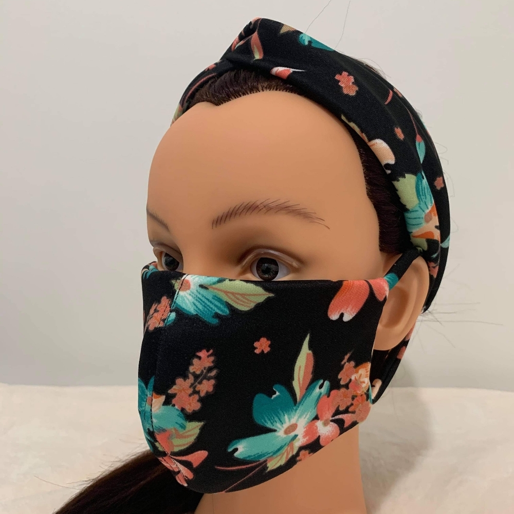 Boho Top Knot Headband and Facemask Set